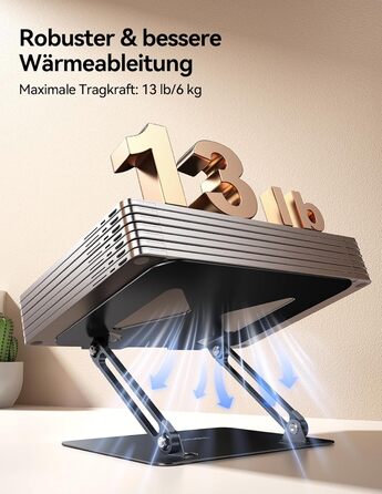 Підставка для ноутбука TECKNET, металева, регульована, чорна, 10-17.3 дюймів