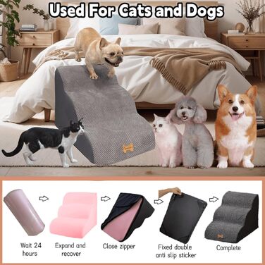 Trhillsbrad Breiter Hundetreppe 5 Stufen for Small Dogs, High-Density Foam Pet Stairs, Washable Cover and Non-Slip Bottom (Wide Dog Stairs 5 Steps Black)