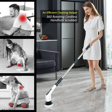 Electric Cleaning Brush, FARI Shower Cleaning Brush with 8 Interchangeable Drill Brush Heads, Cordless Scrubber with Adjustable Handle, Bathroom and Shower Cleaner