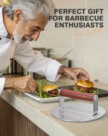 Пресс для бургера з нержавіючої сталі з дерев'яною ручкою, 15.24 см - Burger Smasher для м'яса, котлет, стейка, бекону, подарунковий набір