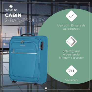 Чемодан-валіза Travelite на колесах, 39 літрів, ручна поклажа, турецький колір, 52 см
