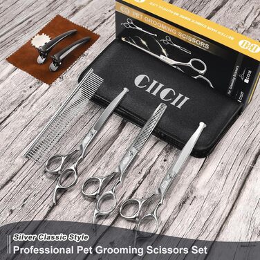 CIICII 10-in-1 Professional Dog Grooming Scissors Set with Round Tip - Pet Hair Trimmer for Dogs & Cats