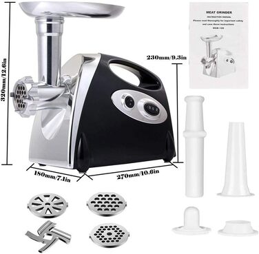 М'ясорубка електрична BenRich Max 2800W з мідним двигуном, 3 диски та насадка для ковбас, чорна