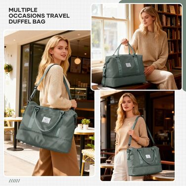 Спортивна сумка для жінок Easyjet 45x36x20 (32L) - водонепроникна дорожня сумка, фітнес-сумка з відділенням для взуття, сірий/армійський колір