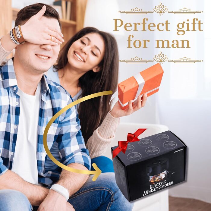 Набір для копчення віскі Toys4Boys Premium - з дерев'яною кришкою, 4 арома-стружками та запальничкою. Ідеальний подарунок для чоловіків. Набір для інфузії віскі без бутану, 6 арома-стружків