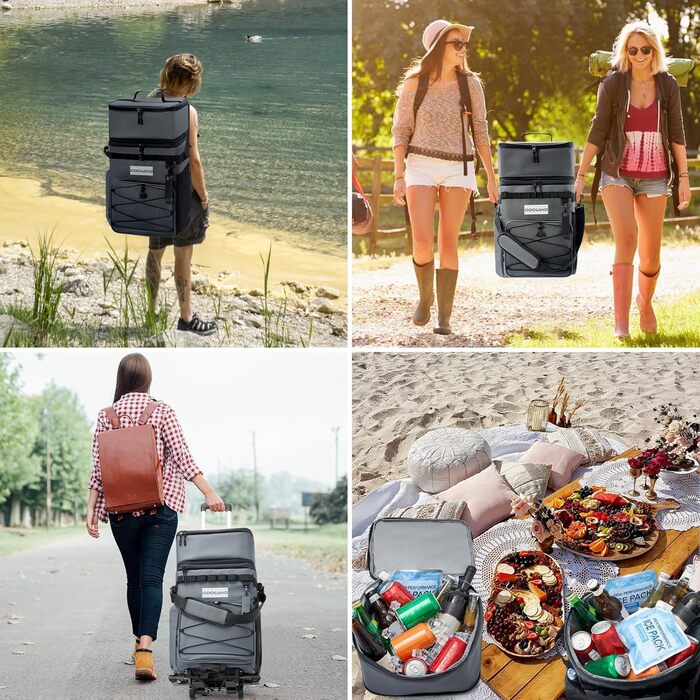 Термосумка Odoland 72 літри з колесами та ручкою – сіра. Ізольована сумка-холодильник для пікніка, пляжу, кемпінгу, подорожей. Витримує 72 банки. Водонепроникна та витікання не допускає.