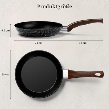 Сковорода Innerwell з антипригарним покриттям 24 см, для індукційних плит, керамічне покриття, професійна якість, для омлетів, гранітна сковорода, можна використовувати в духовці, без PFOA, придатна для миття в посудомийній машині, чорного кольору