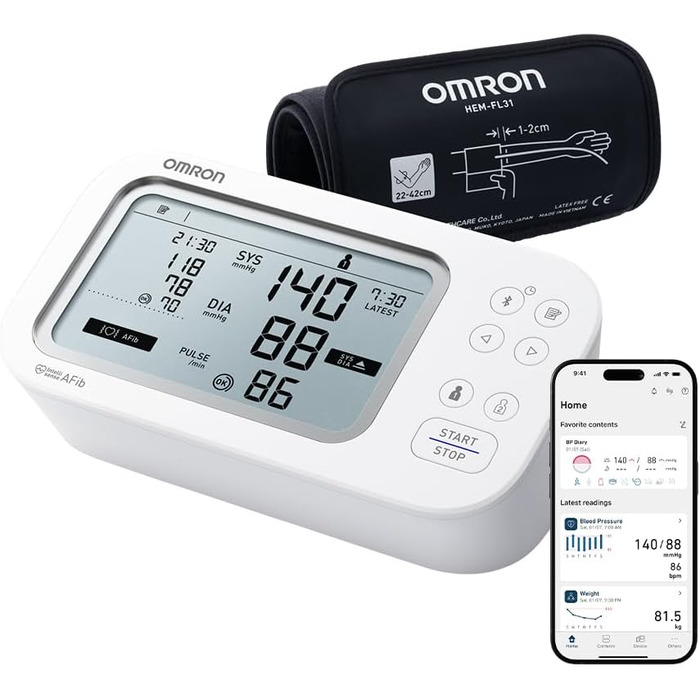 Тонометр OMRON X7 Smart AFIB: автоматичний, з визначенням фібриляції передсердь, клінічно перевірений, для діабетиків, з додатком для смартфона, 22-42 см