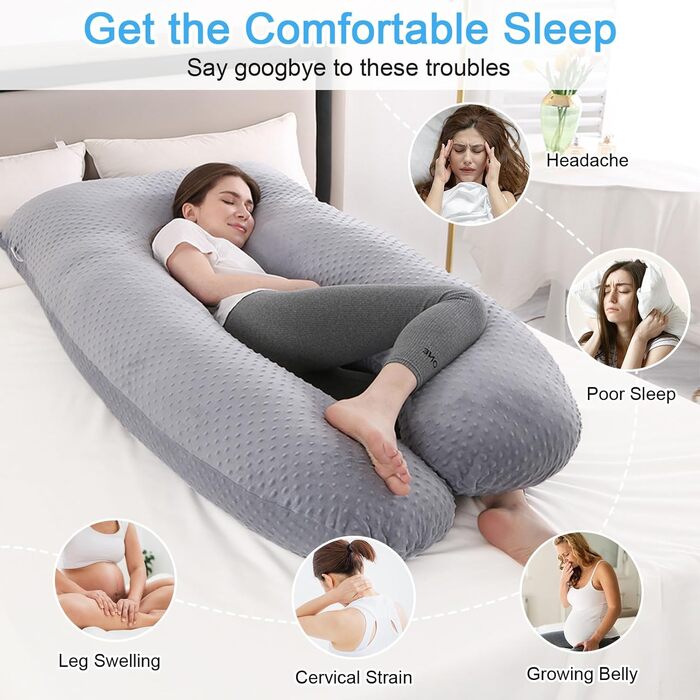 Вагітний подушка SHANNA U-подібної форми, подушка для сну на боці, подушка для годування, сірий, 70 x 145 см