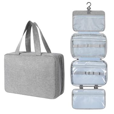 Сумка для туалетних речей AiQInu на гачку, унісекс, для подорожей, з аксесуарами, косметичка, валізка, бірюзова (Сірий-4 Fold)