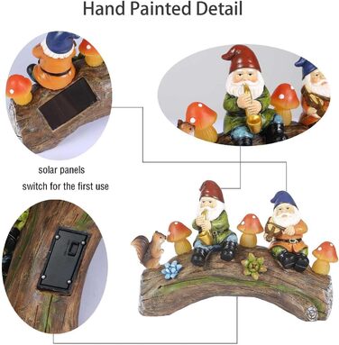 The Enchanted Garden Garden Gnomes, Resin Statue, Solar Powered, LED Mushroom, Garden Lights, Resin Figure for Patio, Lawn, Yard, Decoration