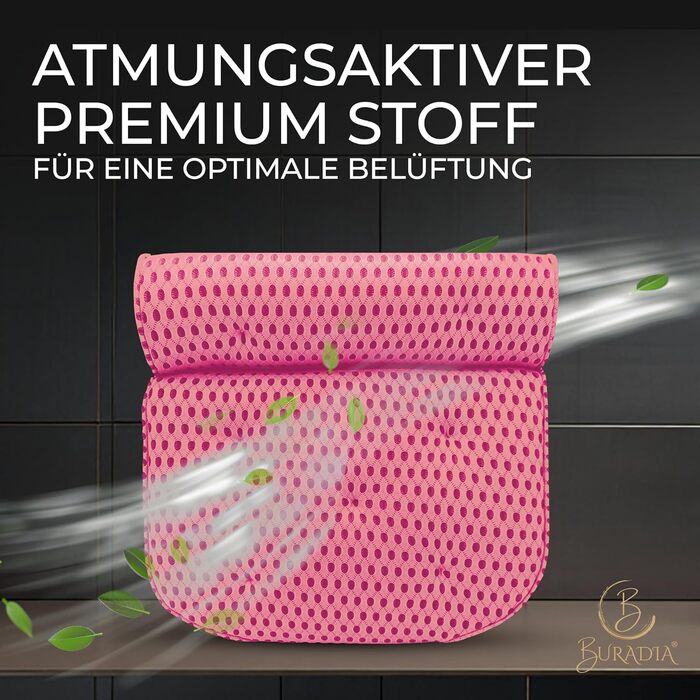 Bath Pillow incl. Wash Bag - Ultimate Comfort and Relaxation with Latest Air Mesh Technology - Bath Cushion for Bathtub with 7 Strong Suction Cups - Neck Pillow/Head Pillow (pink)