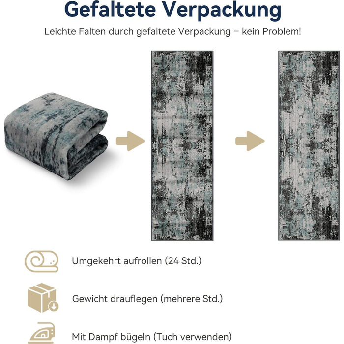 Килимок-доріжка 60 x 180 см, неслизький, з коротким ворсом, для кухні, миється, складається, абстрактний дизайн, синьо-чорний колір, підходить для входу, кухні, вітальні та офісу