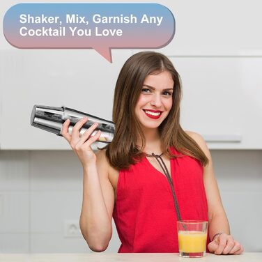 Набір шейкер для коктейлів Boston 700/600мл | Нержавіюча сталь | 8-ми частинний набір для бармена з аксесуарами: мірний стаканчик та барна ложка | Ідеально для дому та бару