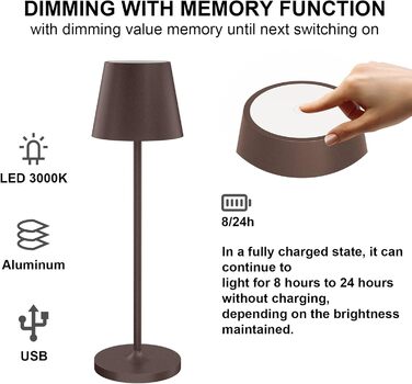 LED акумуляторні настільні лампи Klighten (2 шт.), диммування, для дому та вулиці, USB-зарядка, 3000K, рожевий, IP54, алюміній