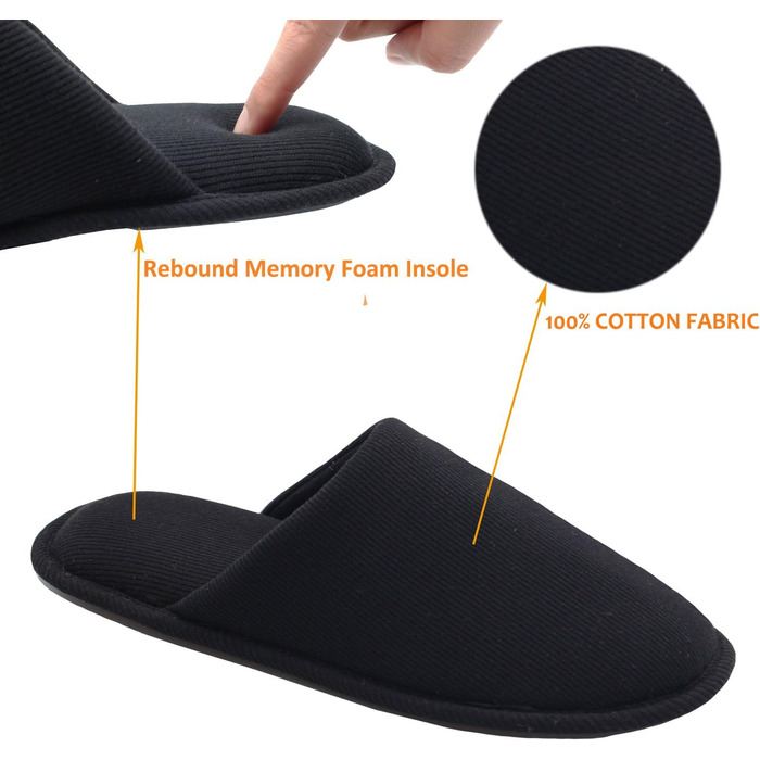 Чоловічі халапи з бавовни ofoot, зручні, з піною Memory Foam, для дому, плоскі, можна прати, Slip on, 41/42 EU, чорні