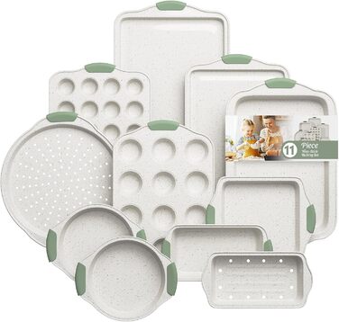 Набір для випічки 11 предметів: антипригарний посуд, форми для пирогів, кексів, піци, хліба (білий & зелений)