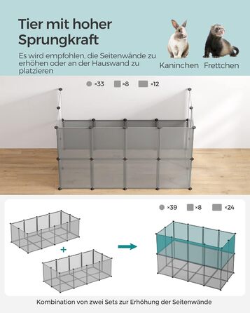 Клітка для тварин SONGMICS Freigehege з піддоном, 143 x 73 x 46 см, білий/сірий, для кроликів, хом'яків, їжаків, LPC02W