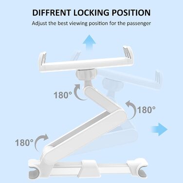Підголівник для заднього сидіння авто, обертається на 360°, регульований, тримач для планшету/телефону, сумісний з усіма планшетами 4'-11', телефонами, iPhone, iPad Air Mini, білий