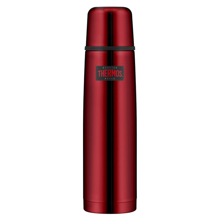 Термос Thermos Light & Compact 1.0 л, сталевий ізоляційний флакон для напоїв (24г ст. гарячого/холодного), з чашкою та автоматичним клапаном, Cranberry Red Polished