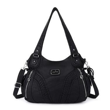 Сумка жіноча AngelKiss через плече, чорна, PU шкіра, водонепроникна, багатофункціональна з кишенями на блискавці