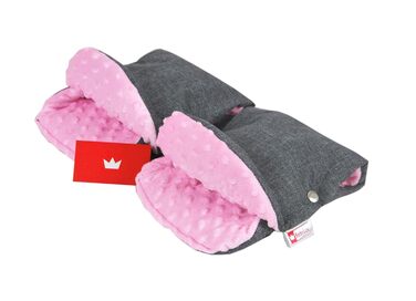 Зимовий конверт-муфта BABYLUX 90 см MINKY для коляски та автокрісла, сірий з рожевим, утеплений, з рукавицею