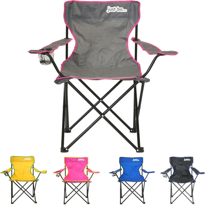Кемпінговий стілець складаний з підлокітниками та підсклянником, сірий/рожевий