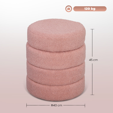 Пуф HOMCOM, круглий, з м'якою оббивкою Teddy Fleece, металевий каркас, витримує до 120 кг, діаметр 40x45 см, рожевий