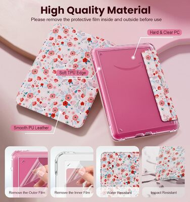 Чохол для Kindle Paperwhite 12 (2024) та Kindle Colorsoft (2024/2025) MoKo з магнітною застібкою, прозорий, захист від подряпин, авто-вкл/викл, колір: весняне рожевий