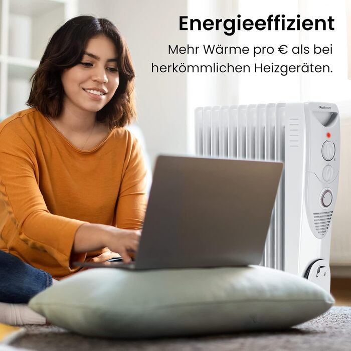 Електричний масляний радіатор Pro Breeze 2500W з термостатом та таймером - білий