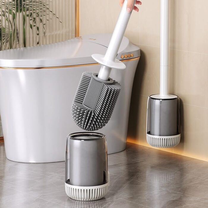 Силіконова щітка для унітазу MOPUP з тримачем, без свердління, швидковисихаюча, витокозахисна (біла)