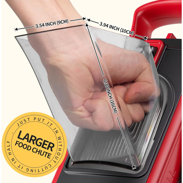 Мандоліна слайсер ONCE FOR ALL Upgrade Safe: великий, регульований подрібнювач овочів та продуктів, для нарізки картоплі фрі, знімні леза (червоний/чорний)