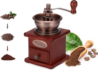 Manual Coffee Grinder Adjustable Coarseness Coffee Grinder Burr Grinder Coffee Bean Grinder Vintage Wooden Hand Grinder Handheld Coffee Grinder for Home Kitchen Office Camping Travel