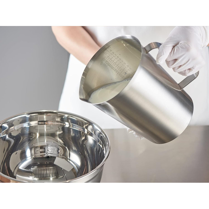 CURTA stainless steel measuring cup, 2L measuring cup, stainless steel milk frothing pitcher with markings, types of markings including ml, oz, and cup…