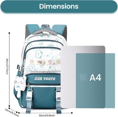 Дитячий рюкзак IvyH для дівчаток, водонепроникний, 2-6 клас, велика місткість, для школи, гімназії, університету (Блакитний)