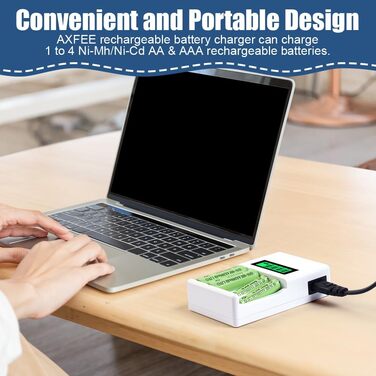 Зарядний пристрій для акумуляторів AXFEE: універсальна зарядка 2000mAh з LCD-дисплеєм, 4 слоти для AA/AAA акумуляторів