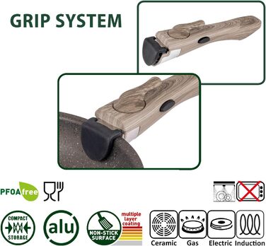 Набір посуду для кемпінгу Brunner HOHES: каструлі та сковорідки з алюмінію (діаметр 18, 20, 22 см), TORRALTA Vakublock, для 2-4 осіб, з антипригарним покриттям, легкий, високоякісний, стакесний.