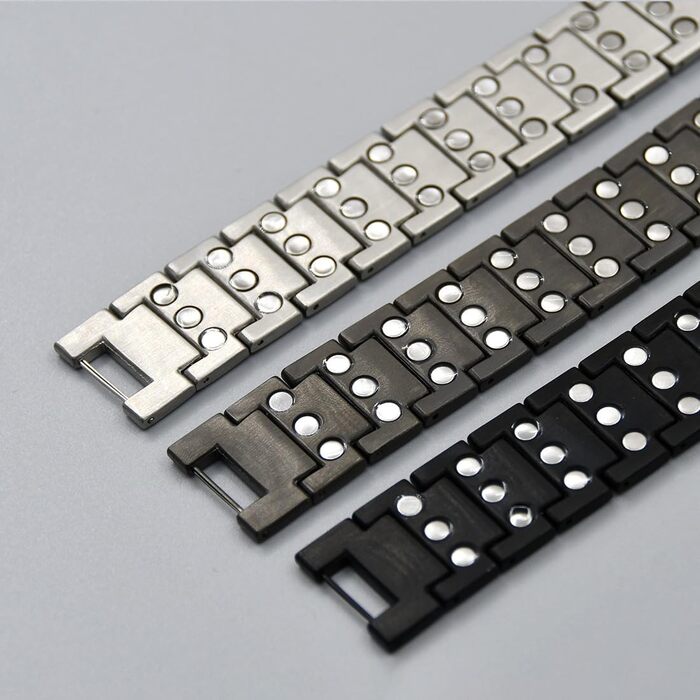 Браслет для лімфодренажу з магнітами для чоловіків, титан, регульований, з інструментом для зняття та подарунковою коробкою (Чорний) (3 ряди сірого кольору)