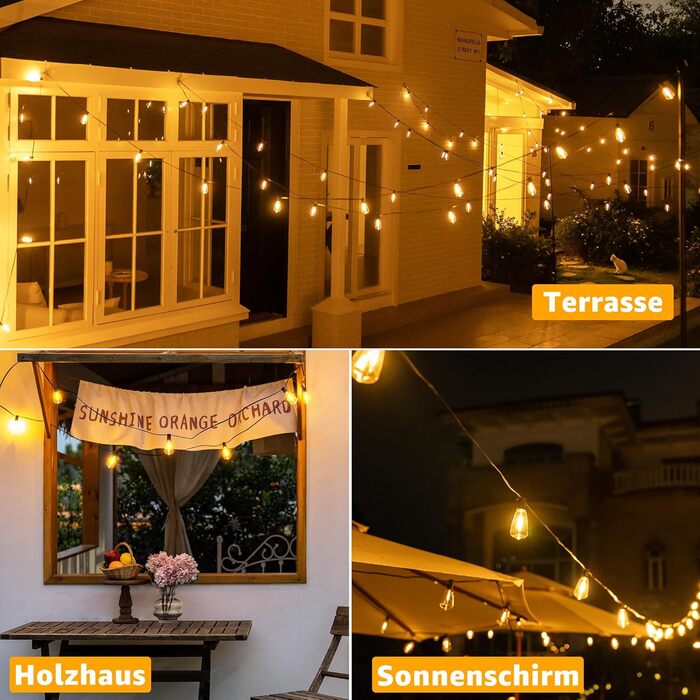 Ланцюжок вогнів Ollny для вулиці 5м, 13+1 ST38, LED, для саду, кемпінгу, вечірок