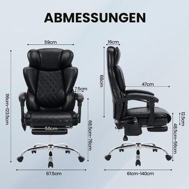 Офісне крісло Colamy з ергономічною підтримкою спини, регульованою підголівником та функцією масажу (чорний)