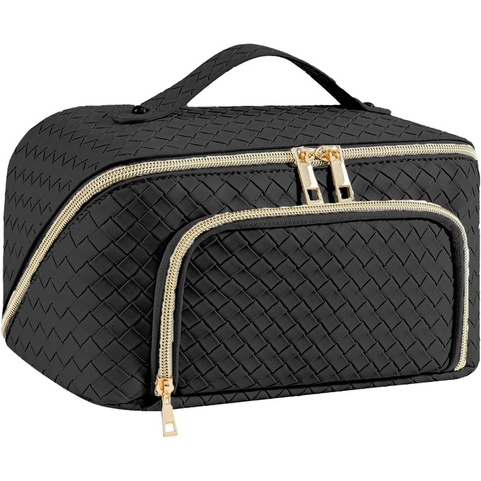 Косметичка для макіяжу велика водонепроникна з PU-шкіри, для подорожей, чорна вінтажна