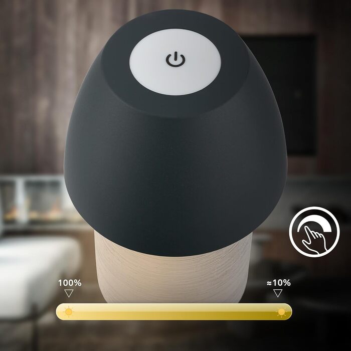 LED-лампа BRILONER настільна бездротова IP44 з сенсором, регулюванням яскравості, керамічним цоколем, для спальні, читання, декору, на вулицю, 13,5x22 см (сіро-антрацит)