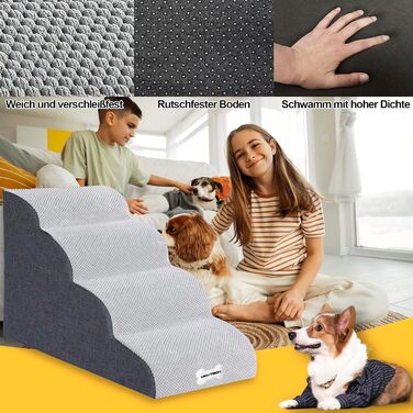 WGYTECH 4-Step Dog Stairs, Pet Stairs for Sofa and Bed, High-Density Sponge Dog Stairs, Washable Cover & Non-Slip Bottom, Dog Ramp for Dogs and Cats, L72xW40xH50cm
