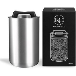 Контейнер для кави KC Kitchen & Co. на 1 кг з нержавіючої сталі, герметичний, з вакуумним клапаном, 2800 мл, сріблястий