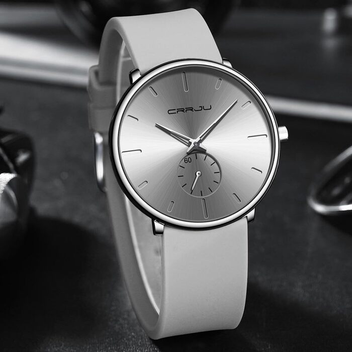 Годинник чоловічий CRRJU з силіконовим ремінцем, ультратонкий, водонепроникний, мінімалістичний, спортивний, кварцовий (сірий)