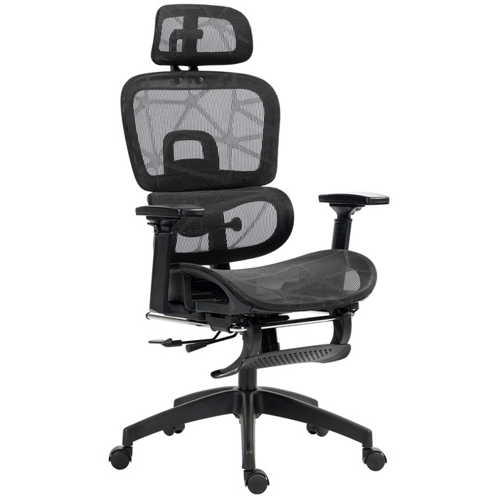 HOMCOM Ergonomic Mesh Office Chair with Adjustable Height, Swivel, Armrests, and Headrest - Black
