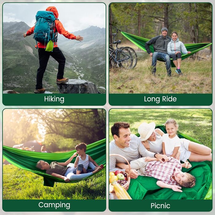 Гамак для двох осіб XXL 300 x 200 см – Складаний, ультралегкий та портативний. Міцний гамак для відпочинку на природі з вагою до 300 кг – ідеально підходить для саду, кемпінгу та подорожей (темно-зелений)