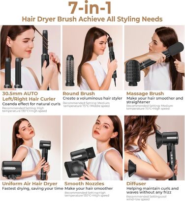 UKLISS Airstyler 7-in-1: Фен-щітка, автоматична завивка, 7 функцій, чорний