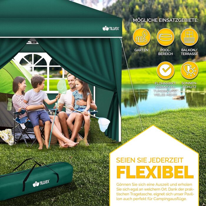 Waterproof Gazebo | Pop-Up Folding Gazebo, Adjustable Height | Garden Tent with UV Protection 50+ | Party Tent with Bag for Garden (3x3m - with 4 Side Walls, Green)