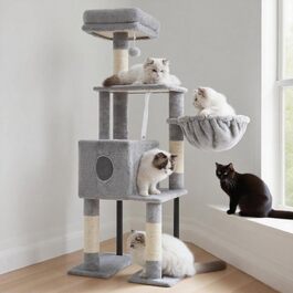 Котячий будиночок Heybly Kratzbaum HCT200SW: кігтеточка, будиночок, лежанка, 125 см, сірий